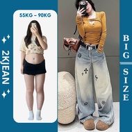 Women's embroidered wide-leg jeans Big size 55-90kg, embroidered wide-leg style QC 2KJeans QC255