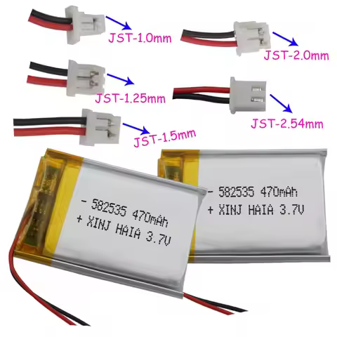 XINJ 2pcs 3.7V 470mAh Li-Polymer Li Lithium Battery 582535 JST 2Pin 1.0 1.25 1.5 2.0 2.54mm For GPS