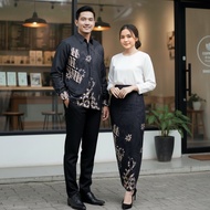 KATUN KEMEJA AZKANA BATIK - Couple Sarimbit Skirt & Slimfit Shirt in Black, Cotton Material, Peksi S