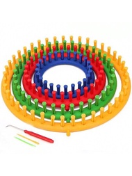8入組4個圓形編織編織機,附1個鉤針,2個塑料針和1本說明書,適合初學者編織帽子、圍巾、袋子、diy工藝(隨機顏色)