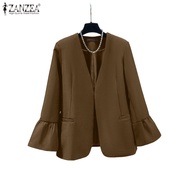 ZANZEA Women's Casual V-Neck Trumpet Sleeve Blazer