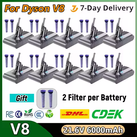 6000mAh 21.6V Battery For Dyson V8 Batteries for Dyson V8 21700 Absolute /Fluffy/Animal/ Li-ion Vacu