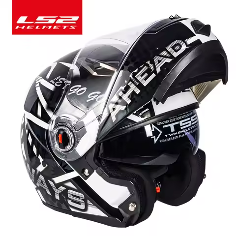 LS2 FF370 Motorcycle Helmet Dual Lens Casque Moto LS2 Flip Up Modular Racing Helmets with Sun Visor 