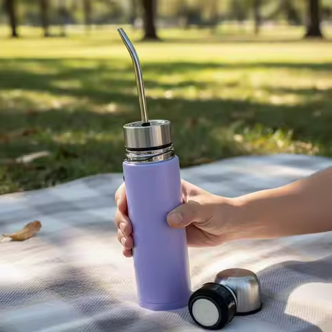 Self-Serving Stainless Steel Mate Bottle, 2-in-1 Thermal Mate Cup with Built-in Bombilla, Yerba Mate
