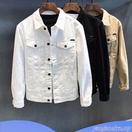 Ready Stock jaket jeans lelaki bomber jacket men High-end white denim coat men spring and autumn cas