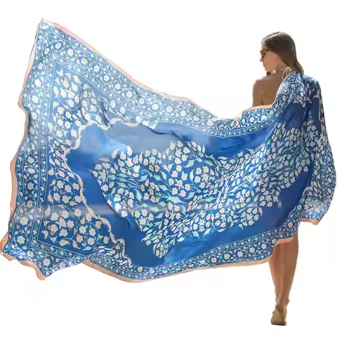 New Femme Silk Scarf Women Luxury Brand Flower Summer Scarf Beach Blanket Bandana Muslim Hijab Foula