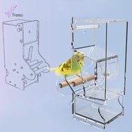 [Freneci] without mess Bird Feeder for Cage  Food Container Acrylic Clean with Perch Parrot Feeder f