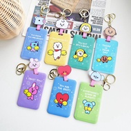 KPOP BTS Ezlink Card Holder  BT21 Card Case TATA COOKY Photocard Protector Keychain with Stretchable Pendant Chain