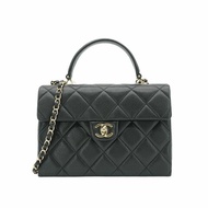 Chanel Kelly 荔枝牛皮淡金釦手把口蓋包-大(AS4712-黑)