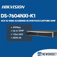 HIKVISION DS-7604NXI-K1 4CH 1U 1HDD ACUSENSE 4K 12MP FACE CAPTURENVR