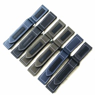 24mm Black Blue Army Green Velcro Nylon Fiber Noctilcent  Leather Watch Band For Panerai PAM312 441 Breitling Hook Loop Strap