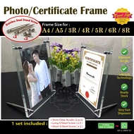Photo Frame, Acrylic Picture Frame Tabletop Stand with Screw, A4 Certificate, A5,8R,6R,5R,4R,3R Size