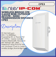 IP-COM Ipcom Wireless CPE AP 500m 500 Meter Outdoor Weatherproof 2.4GHz Powered POE 9-12V DC CPE3