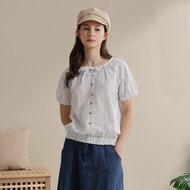 [CUMAR] Round Neck Laced-Up Button-Breasted Top White Card