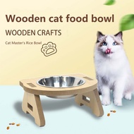 Cat Bowl Water Food Integrated Wooden Pet Bowl Feeder Cat Stainless Steel Bowl Anti-Upset Neck Prote