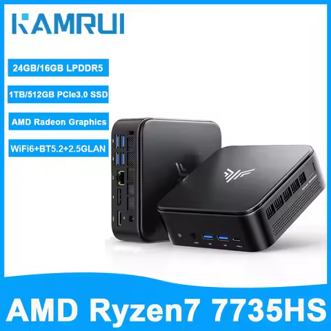 KAMRUI E3B Mini PC AMD Ryzen7 7735HS Max 4.75GHz Wifi6 BT5.2 Win11 PRO Radeon Graphics 4K Display Mi