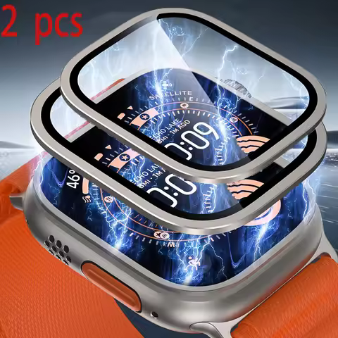 2pcs Titanium Alloy Frame Case Cover Screen Protector for Apple Watch Ultra 3 2 1 49mm Tempered Glas