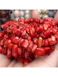 1串天然不規則染紅色珊瑚石散珠,適用於手工珠寶製作diy手鍊首飾配件批發15''
