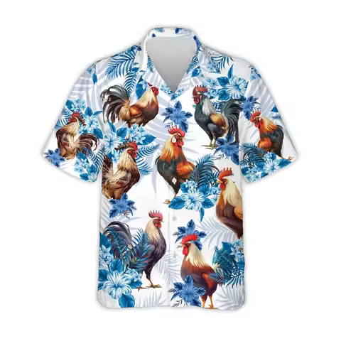 Harajuku Fashion Rooster Graphic Beach Shirt Casual Farm Tropical Shirts For Men Clothes Animal Chic