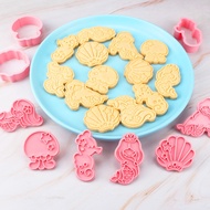 6pcs / Set Mermaid Sea Horse Shell Jellyfish Cookie Cutters Plastic 3D Pressable Biscuit Mold Cookie Stamp