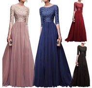 S- 5XL Plus Size Solid Color Women Party Gown Formal Elegant Wedding Party Dinner Maxi Long Dress La