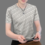 捡漏~冰丝印花时尚男装2025夏季减龄遮肚短袖T恤男士上衣25.6.3Picking up leaks~Ice silk printed fashionable men's clothing 2025