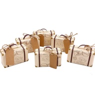 50pcs Mini Suitcase Favor Box Party Favor Candy Box, Vintage Kraft Paper with Ta