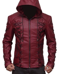 Arrow Arsenal red Hooded Colton Haynes Costume Faux Leather Jacket