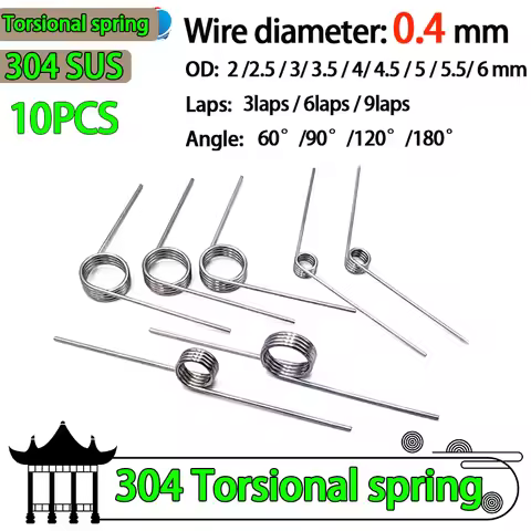 304SUS Wire diameter 0.4mm Right Torsion Spring Return And Reset V-shaped Spring laps3/6/9 lap 10PCS