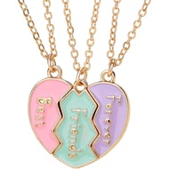 BFF Necklace for 3, Heart Broken Stitching Magnetic Best Friend Pendant for Women Friendship Jewelry