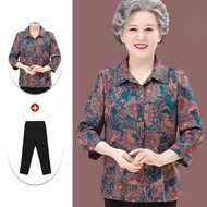 Grandma Summer Clothes Elderly Loose Tops Shirts Long-Sleeved Shirts Mother Women's Clothes Elderly 