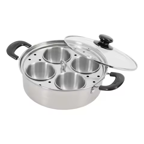 4 Cups Egg Steamer Pot, Stainless Steel Egg Steamer & Stew Pot with Glass Lid & Lifting Rack for Ste