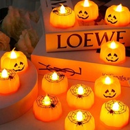 Halloween 12pcs LED Flameless Candles Light Pumpkin Lights Battery Operated Ghost Face Flickering Te
