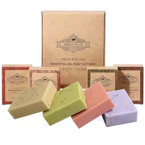 4 Pack Of Lavender Frosted Soap - 4, Coconut, Tea Tree Essential Oil - Kraft Paper Box For Gifts And