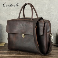 CONTACT'S Genuine Leather Business Bags Men Briefcase Flap Messenger Bag Sling Shoulder Bag Tote Lap