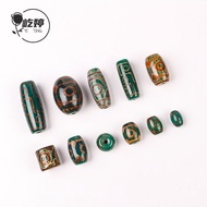 Green Agate Three-Eyed Round Beads Dzi Beads Natural Tibetan Agate Rough Stone Handmade Dzi Beads Lo