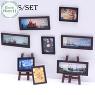 GentleHappy 8Pcs/Set 1:12 Dollhouse Miniature Vintage Oil Painting Mural Photos Wall Picture Scene D