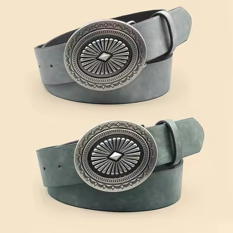 Vintage Simia Carving Western Style Casual Belt Classic Decorative Belt Dress Jeans Shirt Accessorie