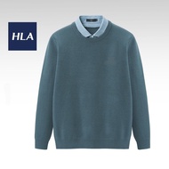 HLA qee series solid colour double collar long sleeve knitted sweater men. size L