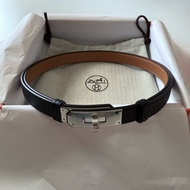 Hermes Kelly 黑銀皮帶