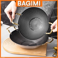 BAGIMI Honeycomb Wok Stainless Steel Nonstick Wok Frypot 28cm Kuali Hitam Kuali Tak Melekat Cooking 