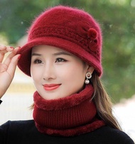 Mũ Len Lông Thỏ Dày Dặn Cho Phụ Nữ Trung Niên Và Người Cao Tuổi Mũ Len Đan Tay Ấm Áp Cho Bà Mẹ Và Bà