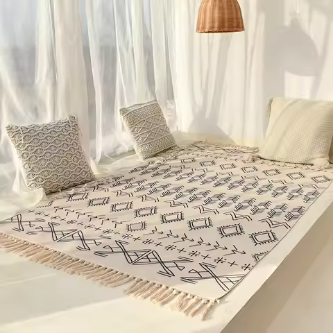 New Nordic Cotton Linen Carpet for Bedside Livingroom 120x170cm Floor Mat Area Rugs Handmade Braided