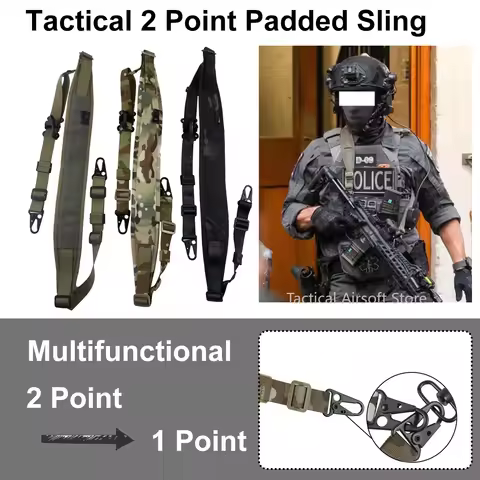 Removable 2 Point 1 Point Tactical Rifle Sling Strap 2.25" Wide Padded Shooting Gun Sling Swivel RSA
