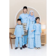 Set Family Kurung Songket Tabur Printed | Baju Melayu Moden | Baby Blue