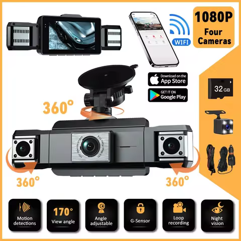 New Car Dash Cam 4 Channel HD 1080P Black Box DVR Night Vision 24H Parking Monitor 360° with WiFi Da