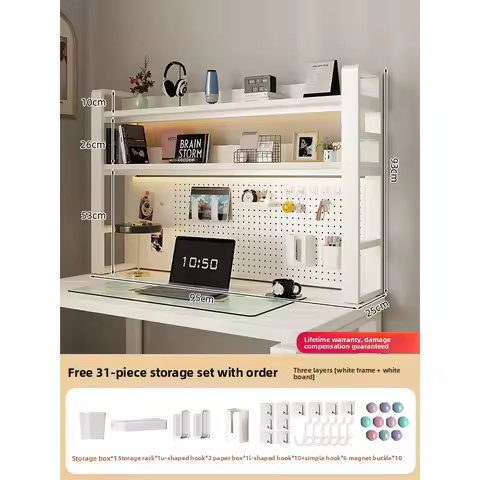 Desktop Storage Rack with Pegboard 3-Tier Carbon Steel Shelf Heavy Duty Book Organizer & Display Sta