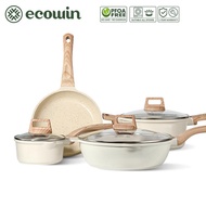 Ecowin 10pcs Cookware Sets Non Stick White Granite Pans Set Induction & Gas Cookware Healthy Pans Se