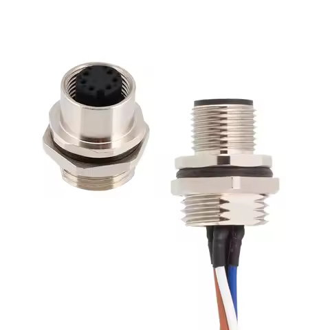 30cm Wires M12 Male Front Female Back Panel Mount Connector 2 3 4 5 6 8 12 17 Pin A B C D Code Type 