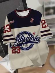 Mens Vintage California Sports League Graphic T-Shirt - Retro Athletic Tee with Navy Blue & Red Acce